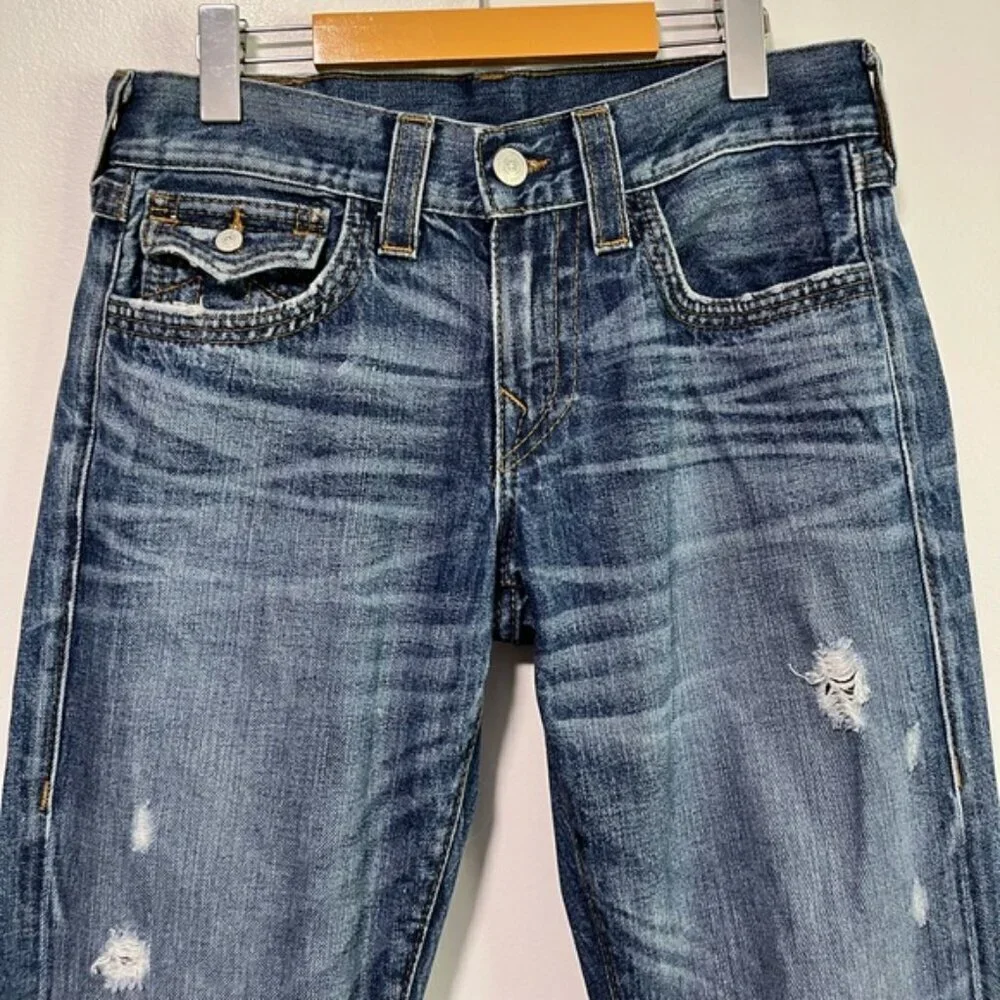True Religion Men’s Straight Distressed Jeans – Size 30, Made in USA